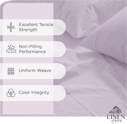 Linen Home 100% Cotton Percale Sheets California King Size, Iris Lilac, Deep Pocket, 4 Pieces Set - 1 Flat, 1 Deep Pocket Fitted Sheet and 2 Pillowcases, Crisp Cool and Strong Bed Linen