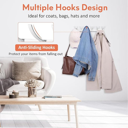 Coat Rack Wall Mount, Coat Hook Wall Mount, Wall Hooks for Hanging, Hat Rack for Walls, Coats Hanger with 12 Hook, Towel Hooks for Bathrooms (2 Pack, Silver)