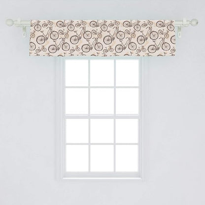 Lunarable Vintage Window Valance, Grunge Style Old Bicycles Hand Drawn on Paint Blots Strokes, Curtain Valance for Kitchen Bedroom Decor with Rod Pocket, 54" X 12", Eggshell Brown