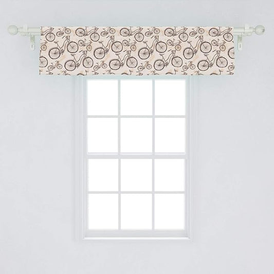 Lunarable Vintage Window Valance, Grunge Style Old Bicycles Hand Drawn on Paint Blots Strokes, Curtain Valance for Kitchen Bedroom Decor with Rod Pocket, 54" X 12", Eggshell Brown