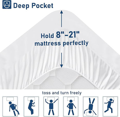 California King Mattress Topper Extra Thick Pillowtop Cooling Mattress Topper Plush Mattress Pad Cover Protector with 8-21 Inch Deep Pocket 3D Snow Down Alternative Fill White