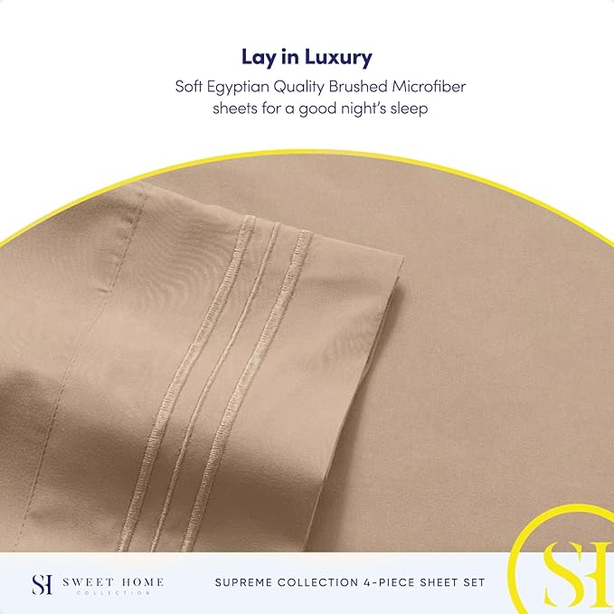 King Size Sheets - Breathable Luxury Bed Sheets with Full Elastic & Secure Corner Straps Built In - 1800 Supreme Collection Extra Soft Deep Pocket Bedding Set, Sheet Set, King, Taupe