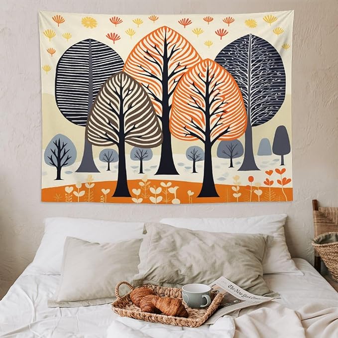 MaSiledy Shabby Chic Trees Tapastry's Wall Hanging Nature Themed Autumn Aesthetic Bedroom Tapestries Landscape Tapestry Home Decor for Room 60"x80" Holiday Scene Banner for Winter Christmas Party