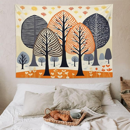 MaSiledy Shabby Chic Trees Tapastry's Wall Hanging Nature Themed Autumn Aesthetic Bedroom Tapestries Landscape Tapestry Home Decor for Room 60"x80" Holiday Scene Banner for Winter Christmas Party