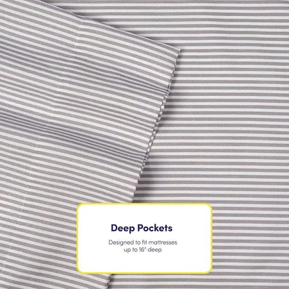 Full Size Bed Sheets - 6 Piece 1500 Supreme Collection Fine Brushed Microfiber Deep Pocket Full Sheet Set Bedding - 2 Extra Pillow Cases, Great Value, Full, Classic Stripe Gray