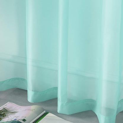 DUALFIE Aqua Curtains 84 Inches Long for Bedroom,2 Panels Sheer Grommet Summer Ocean Coastal Decor Beach Themed Seafoam Green Curtains for Living Room Nursery,52 x 84 Inch Mint Green