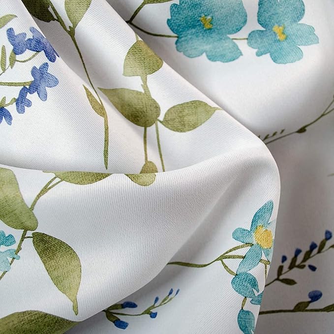 Linentalks Floral Blackout Curtains 84 Inches Long 2 Panels Set, Flower Curtains for Bedroom, Grommet TopThermal Insulating Room Darkening, Pretty Floral Curtains Blackout for Living Room, Blue Green