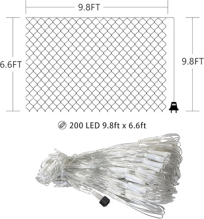 Net Mesh String Lights Waterproof, 200 Light Bubbles, 8 Lighting Modes, for Indoor Outdoor, Curtain, Christmas Tree, Bush, Party, Wedding, Fairy, Wall Decoration (9.8 ft x 6.6 ft, Blue)