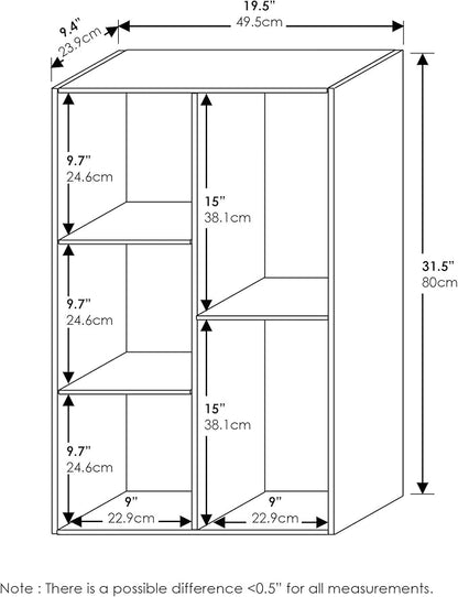 Furinno LUDER Book Shelf, 5-Cube Bookshelf, Reversible Bookcase, 9.4" x 19.5" x 31.5", for Living Room, Bedroom, Home Office, White/Pink