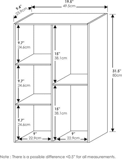 Furinno LUDER Book Shelf, 5-Cube Bookshelf, Reversible Bookcase, 9.4" x 19.5" x 31.5", for Living Room, Bedroom, Home Office, White