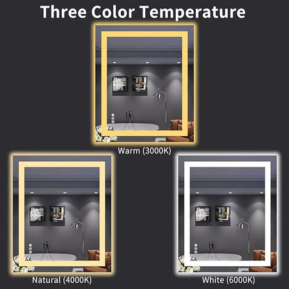 LOAAO 30X36 LED Bathroom Mirror with Lights, Anti-Fog, Dimmable, Backlit + Front Lit, Lighted Bathroom Vanity Mirror for Wall, Memory Function, Tempered Glass, Shatter-Proof, ETL Listed