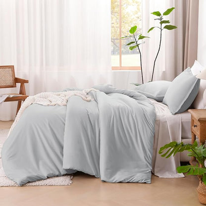 Litanika Oversized King Comforters Light Grey Super King Size, 3 Pieces Lightweight Solid Bedding Comforter Set, All Season Fluffy Bed Set (120x120In Comforter & 2 Pillowcases)