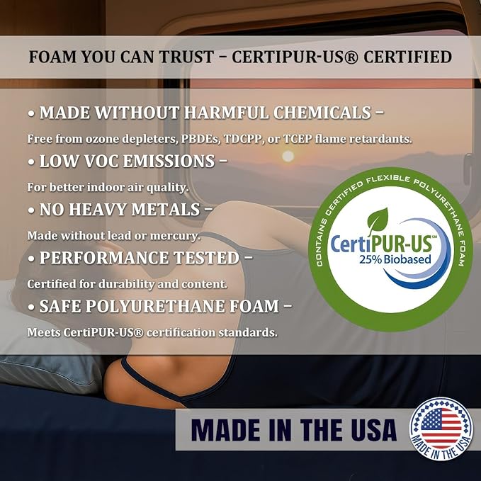 Foamma 7” x 28” x 72” Water Resistant Gel Memory Foam RV Bunk Mattress, Firm High Density Foam Base, Comfortable and Durable Polyester Cover, Truck, Camper, Travel Trailer, Made in USA