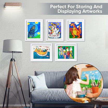 4-Pack Kids Artwork Frames Changeable - Kids Art Frame,Artwork Frames for Kids Art,Children Art Projects Kids Art Frames,8.5x11 Picture Frame for Display Kid Art work,With Storage(White)