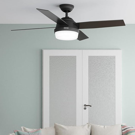 Hunter Fan Company, 52388, 52 inch Dempsey Matte Black Ceiling Fan with LED Light Kit and Handheld Remote