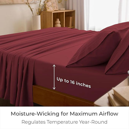 Mellanni California King Sheets Set - 4 PC Iconic Collection Bedding - Hotel Luxury, Extra Soft, Cooling Bed Sheets - Wrinkle, Fade, Stain Resistant (Cal King, Brick Red)