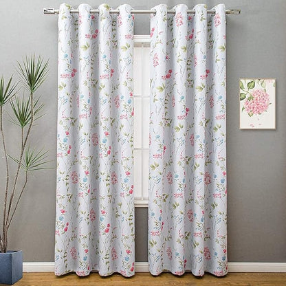 Linentalks Floral Bedroom Curtains 84 Inches Long 2 Panels Set, Farmhouse Thermal Insulated Blackout Curtains for Living Room, Grommet Room Darkening Curtains, Boho Black Out Curtains Green Red Multi
