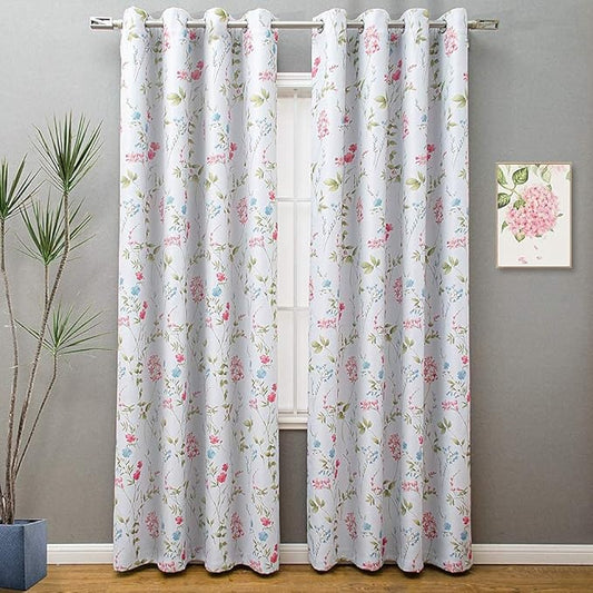 Linentalks Floral Bedroom Curtains 84 Inches Long 2 Panels Set, Farmhouse Thermal Insulated Blackout Curtains for Living Room, Grommet Room Darkening Curtains, Boho Black Out Curtains Green Red Multi