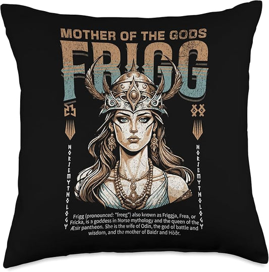 Nordic Vikings Legends Old Norse Mythology Gods Frigg Nordic Scandinavian Legends Old Norse Mythology Gods Throw Pillow, 18x18, Multicolor