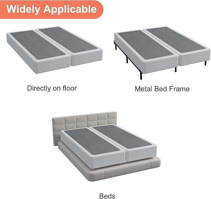 9 Inch Split Full Size Box Spring Metal High Profile Box Spring Full Size Bed with Fabric Cover, Heavy Duty, Mattress Foundation, Easy Assembly, Noise Free