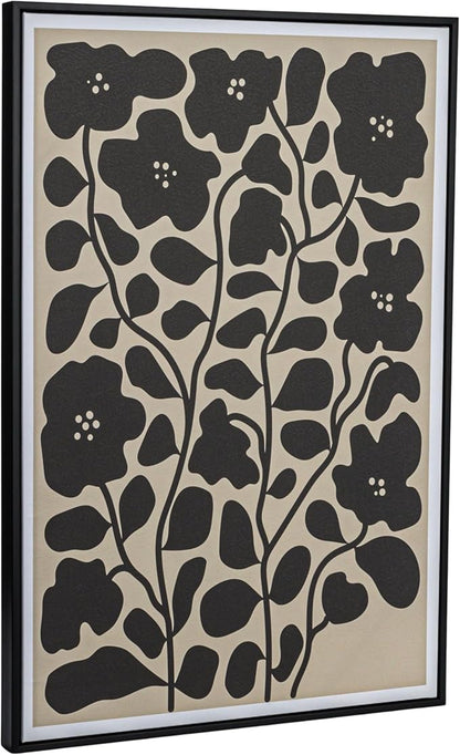 Bloomingville Wood Framed Textured Paper Wall Décor with Flowers