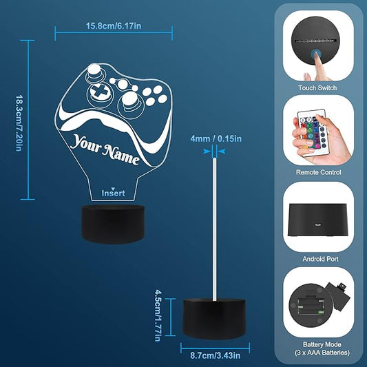 Attivolife Personalized 3D Game Theme Night Light, Table Desk Lamp Engraved Name Letter, Multicolor Custom LED Best Home Decor Birthday Christmas Gifts Toys for Boys Girls Kids