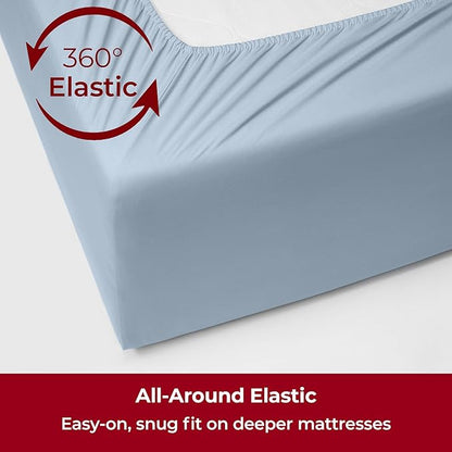 Mellanni Extra Deep Split King Sheets - 5 PC Iconic Collection Bedding - Luxury, Ultra Soft, Cooling Bed Sheets - Wrinkle, Fade, Stain Resistant (Split King, Blue Hydrangea)