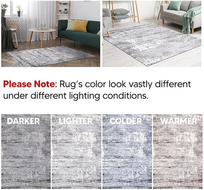 Keen Home Design Area Rugs - 5ft Round Non-Shedding, Abstract Rugs for Kitchen, Living Room, Bedroom, Dining Room, Entryway - Size: 5'3" Round, Abstract Cream/Grey