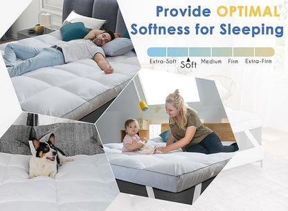 Marine Moon Mattress Topper Queen, Cooling Pillow Top Mattress Topper, Extra Thick Plush Mattress Pad Cover, Overfilled with 7D Down Alternative, Relief Back Pain, Soften Hard Mattress, 80'' x 60''