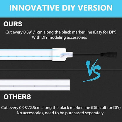Lamomo LED Neon Lights, 16.4ft Ice Blue LED Strip Light, 12V 0.39In/Cut Silicone Waterproof Neon Rope Light for Bedroom Indoor Outdoor Decoration（Power Adapter not Included）