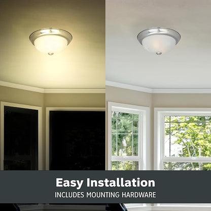 DESIGNERS FOUNTAIN Reedley 2-Lights Flush Mount Ceiling Light, 11 Inch Lighting Fixture for Kitchen, Bedroom, Bathroom, and Hallway, White Alabaster Glass, Satin Platinum, 1257S-SP-AL