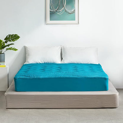 SLEEP ZONE King Size Cooling Mattress Pad, Premium Zoned Quilted Fitted Mattress Topper, Elastic Mattress Protector Cover, Machine Wash Durable, Deep Pocket 8-21 inch, Teal, King