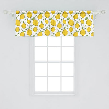 Ambesonne Lemons Window Valance Pack of 2, Continuous Citrus Fruits Leaves Refreshing Cartoon Pattern, Rod Pocket Curtain Valances for Kitchen Bedroom, 54" X 18", Lime Green Earth Yellow