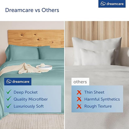 DREAMCARE Queen Size Sheets - Cooling Bed Sheets - 4pcs Set - up to 15" Deep Pocket Queen Sheet Set - Sheets Queen Size Bed - Soft & Long Lasting 100% Fine Microfiber with Side Pocket - Spa Blue