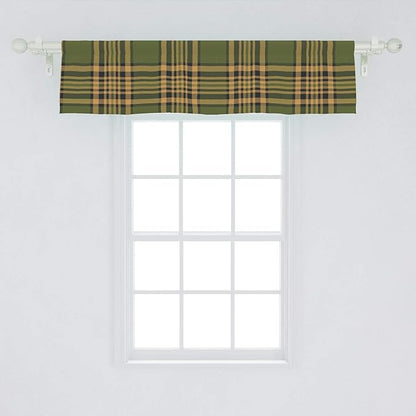 Lunarable Plaid Window Valance, Tartan Pattern in Autumn Tones Old Fashioned Design Country Illustration, Curtain Valance for Kitchen Bedroom Decor with Rod Pocket, 54" X 12", Olive Green