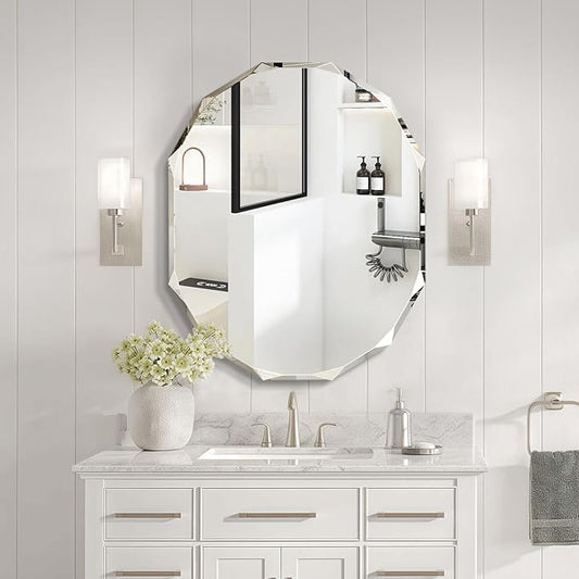 Pregaspor Single Beveled Edge Bathroom Vanity Mirror, 30" x 36" Oval Wall Mirror, Shatterproof Frameless Mirror for Over Sink, Restroom