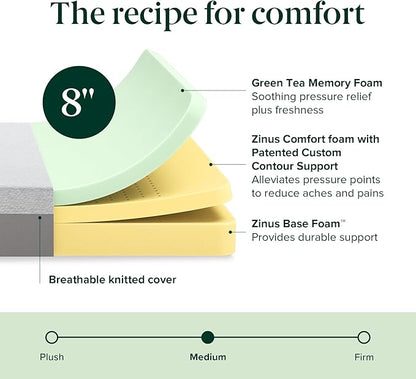 ZINUS 8 Inch Ultima Memory Foam Mattress [New Version], Full, Fiberglass Free, Medium Firm Feel, Breathable Airflow Memory Foam, Certified Safe Foams & Fabric, Mattress in A Box