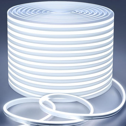 Lamomo LED Strip Lights, 65.6ft White Dimmable Neon LED Rope Lights, 24V Waterproof LED Light Strip, 6000K Flexible Neon Lights for Bedroom Indoor Home Decor
