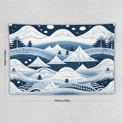 MaSiledy Tapestry Wall Hanging Snow Mountain Scandinavian Winter Tapestry Hello Winter Holiday Tapestry Aesthetic Bedroom Wall Decor Living Room 40"x60" Xmas Wall Hanging Polyester Tapestries