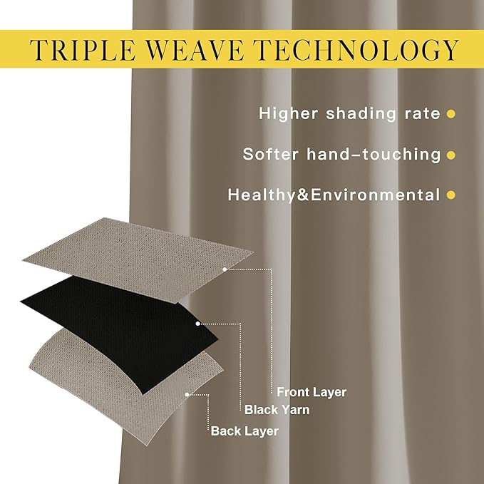 NICETOWN Bedroom Curtains Blackout Draperies - Noise Reducing Thermal Insulated Window Decorative Blackout Draperies/Drapes for Kid's Room (1 Pair, 52 x 95 inches in Taupe)