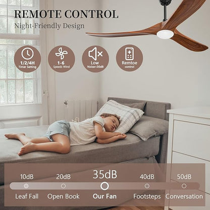 Obabala Ceiling Fans with Lights and Remote, 70inch Outdoor Ceiling Fan 3 Solid Wood Blades Fan with 3 Downrods for Patios, Modern Ceiling Fan with Noiseless Reversible DC Motor (Solid Wood, 70in)
