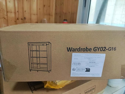 Buzowruil Portable Closet Wardrobe - 6-Shelf Storage with Hanging Rail, Non-Woven Fabric, Dust-Resistant, Easy Assembly, Space-Saving Design, Grey