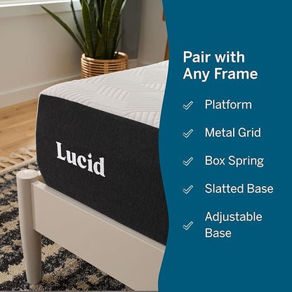 Lucid 10 Inch Memory Foam Mattress - Firm Feel - Infused with Refreshing Bamboo Charcoal and Cooling Gel - Bed in a Box - Temperature Regulating - Pressure Relief - Breathable - King Size
