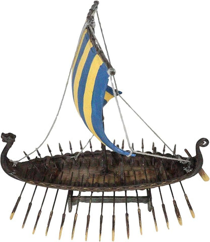 Ebros Gift Scandinavian Viking Norseman Dragon Gokstad Longship Model Ship Boat Resin Sculpture with Display Base Stand War Vessel Battle Ships Prototype Figurine