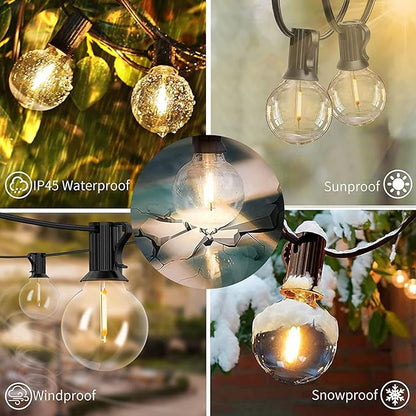 Svater Outdoor String Lights 200 FT, Patio Lights with 104 Shatterproof LED Bulbs, Commercial Grade Waterproof Plastic Hanging Light for Bistro Backyard Cafe Market, Warm White 2700K (2 X 100 FT)