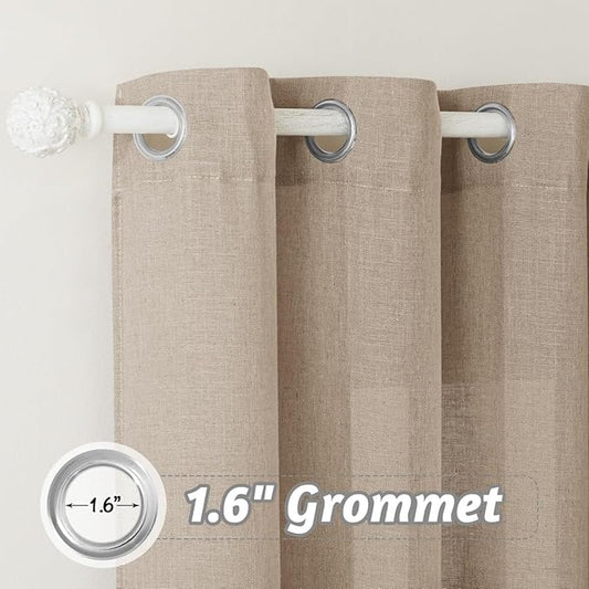 RYB HOME Vertical Linen Blended Curtains for Kitchen Kids Room Playroom, Elegant Light Filtering Semi Sheer for Machine Washable Durable Breathable Privacy Home Decor, Khaki, W 60 x L 90, 1 Pc