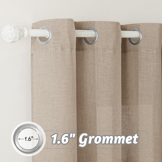 RYB HOME Semi Sheer Curtains - Natural Linen Burlap Texture Light Filtering Privacy Modern Boho Drapes for Bedroom Living Room Kitchen Large Window, Khaki, W 60 x L 95 inches, 1 Pc