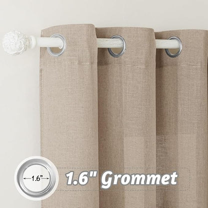 RYB HOME Khaki Semi Sheer Curtains 84 inches Long, Grommet Easy Sliding Light Filtering Half Privacy Window Curtains & Drapes for Bedroom Living Room Farmhouse, W 52 x L 84 inches, 2 Pcs