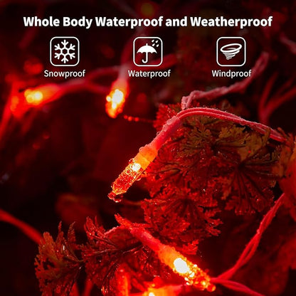 Red String Lights Battery Operated, 4 Pack 8 Feet 20 LED String Lights with 8 Modes Waterproof Tree Lights for Outdoor Indoor Holiday Party Garden Tree Decorations