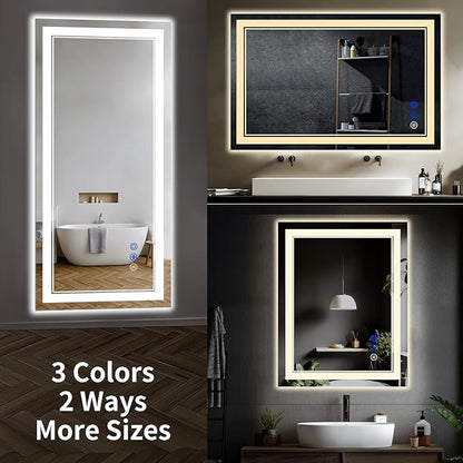 32"x28" LED Bathroom Mirror with Anti-Fog, Stepless Dimmable Lights, 3 Color Modes, Shatter-Proof Tempered Glass, Memory Function & Waterproof Design